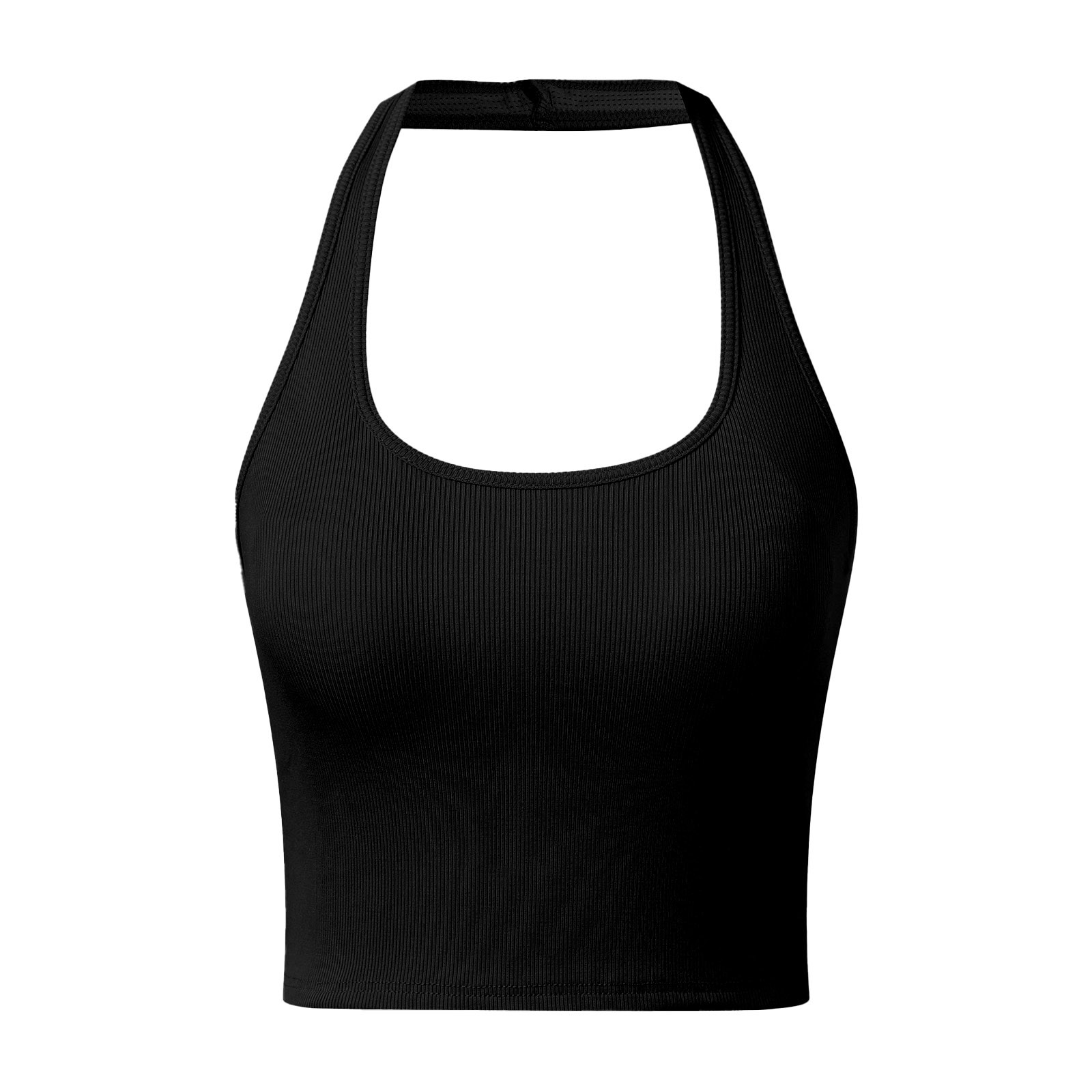 thumbnail image 1 of Camisetas sin mangas para mujer con sujetador incorporado, diseño con tirantes en el cuello, tejido transpirable, camisola informal de verano para interior y exterior., 1 of 7